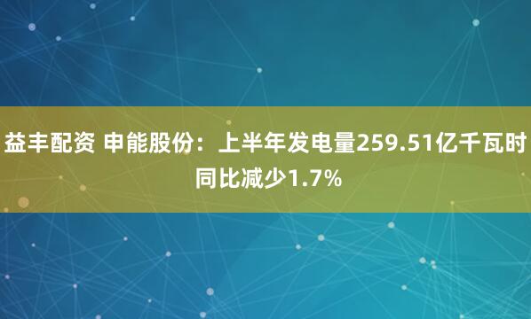 益丰配资 申能股份:上半年发电量259.51亿千瓦时 同比减少1.7%