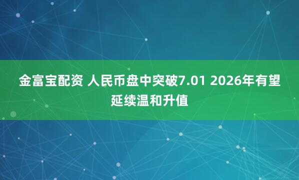 金富宝配资 人民币盘中突破7.01 2026年有望延续温和升值